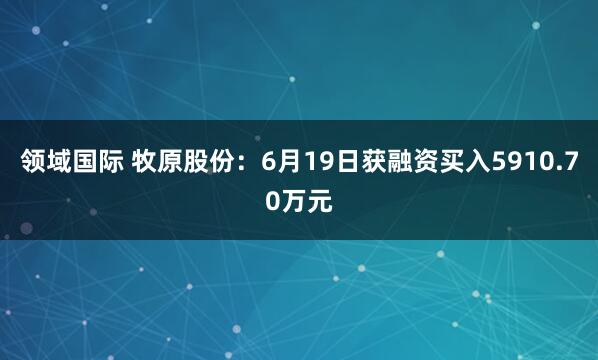 领域国际 牧原股份：6月19日获融资买入5910.70万元
